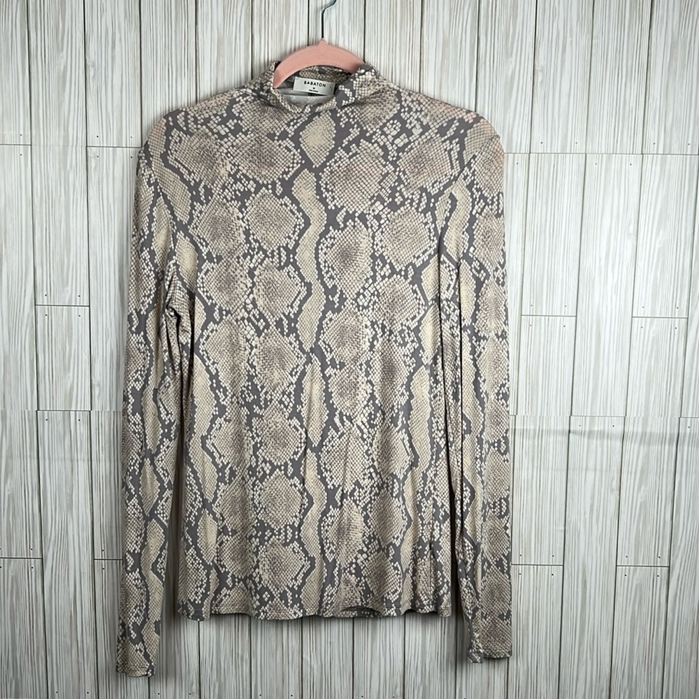 Aritizia BABATON Women’s Larry Snake Print Mock Turtleneck Long Sleeve Top Sz‎ M